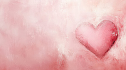 Valentine's Day Pink Heart Brushstroke Background with Copy Space