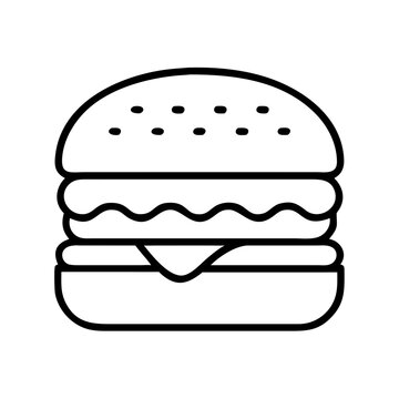 recommend clip art: Burger vector icon illustration of fast food hamburger cheeseburger with sesame seeds outline drawing  char