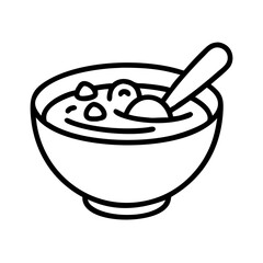 Bowl of soup vector illustration with spoon for food blog and restaurant menu design element, line art style