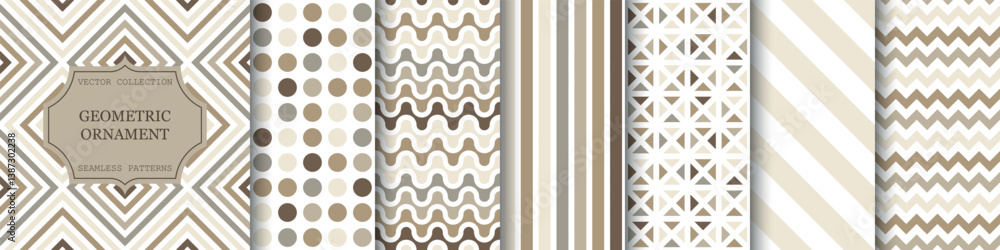 Poster collection of beige seamless geometric patterns. abstract fashion neutral backgrounds - stylish desi