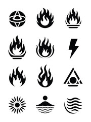 Elemental Icons Fire Water Air Earth and Energy Symbols