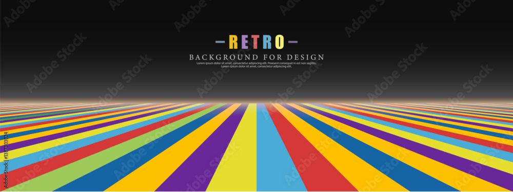 Poster abstract futuristic striped background with perspective. color infinity lines surface. creative retr