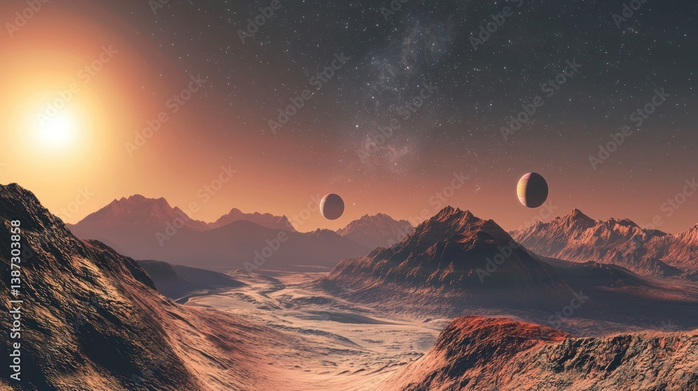 Wall mural a telescopeâ€™s view of a distant exoplanet with multiple moons.