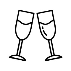 Two champagne glasses toasting celebration, cheers icon for party, wedding, or special occasion vector