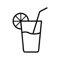 Refreshing summer drink with lemon slice and straw vector illustration line art icon design template image