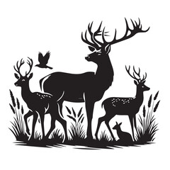 deer silhouette vector with white background deer silhouette line art vector illustration