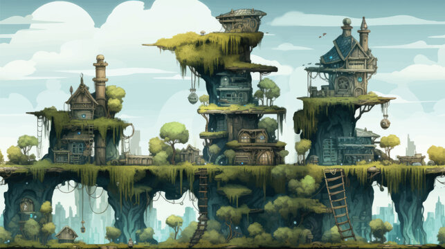 fantasy Platforms Isolated_For 2D Game Design - Playground in the Sky