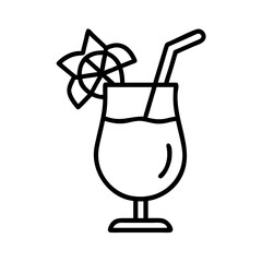 Cocktail drink vector icon illustration with straw and citrus garnish for summer party design element use