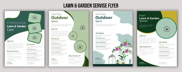 Naklejka premium Lawn and gardening service flyer design template.mower landscaping garden service flyer.lawn care garden or landscaping services Tree and gardening service poster leaflet design.Tree and gardening 
