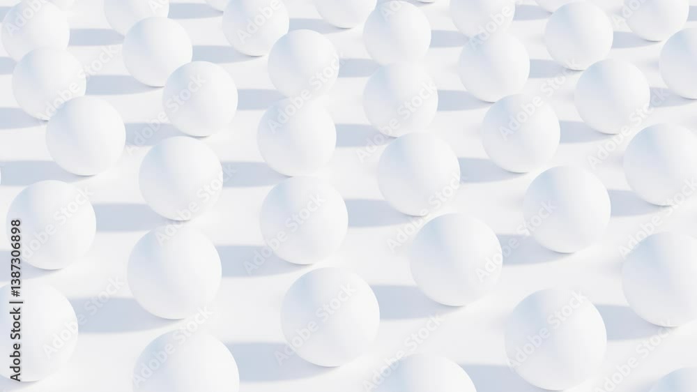 Aufkleber abstract 3d white spheres in geometric grid formation gliding on smooth monochrome surface — minimal