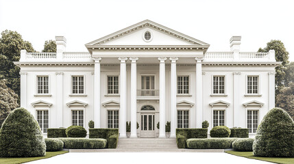 Obraz premium Grand colonial style mansion with white facade and columns