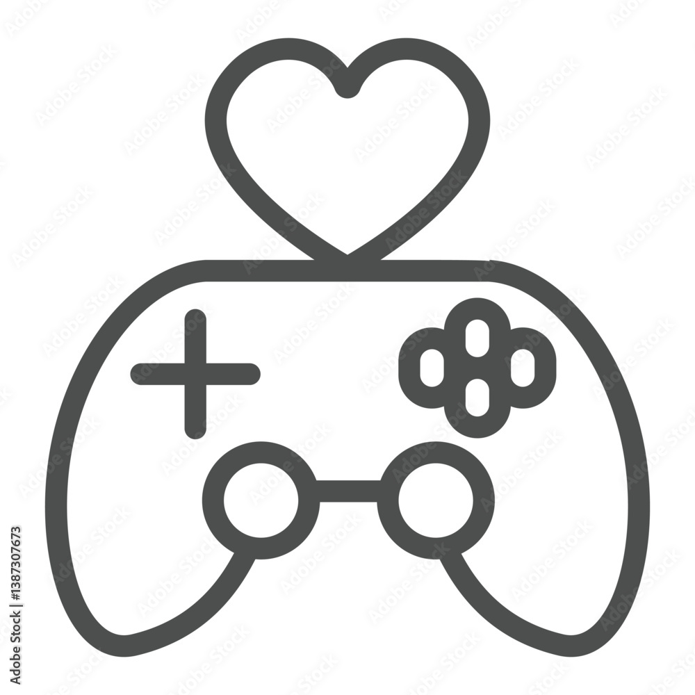Poster joystick with heart shape line icon, gaming concept. vector graphics. game console controller, gamep