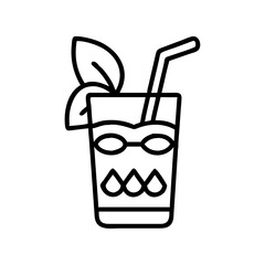 Refreshing mojito cocktail vector icon illustration with straw and mint leaves for summer drink design