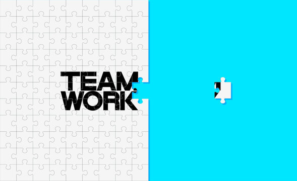 Business concept. Jigsaw puzzle of word teamwork. It reflects having the right elements in a work, like the pieces of a puzzle needing to be in the right place to create perfect picture. Illustration.