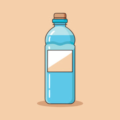 Plastic-water-bottle light-blue-label transparent. 