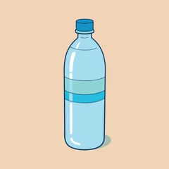 Plastic-water-bottle light-blue-label transparent. 