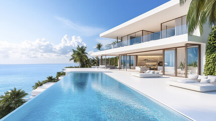 Fototapeta premium Luxurious beachfront villa with infinity pool and ocean view