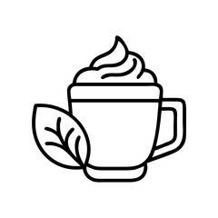 Whipped cream coffee cup with leaf drawing vector illustration icon for cafe and restaurant menu design