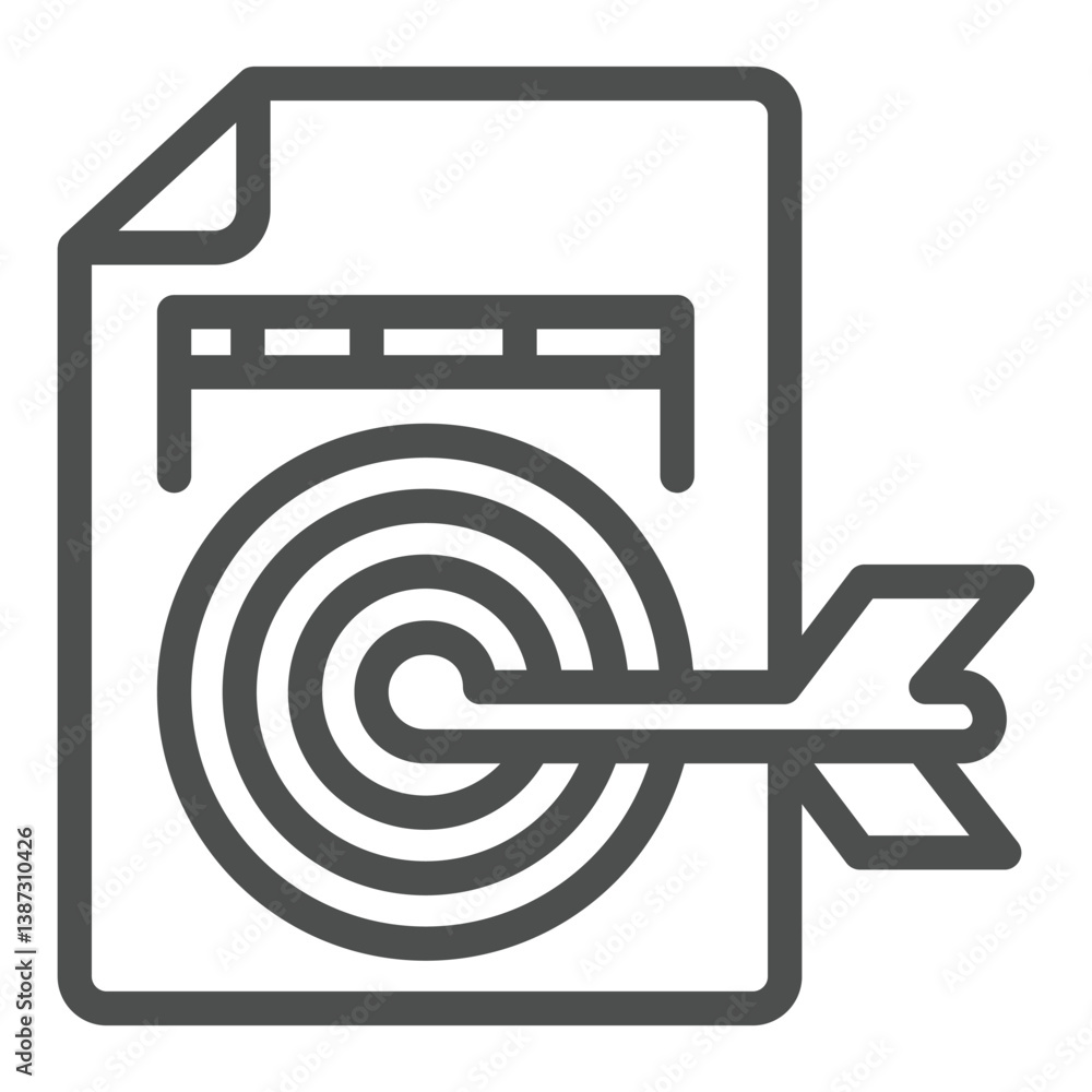Poster file with bow target line icon, neural dataset concept. vector graphics. goal data file, analysis si
