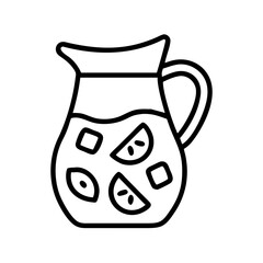 Refreshing summer drink pitcher vector illustration with lemon and ice cubes outline style simple line art