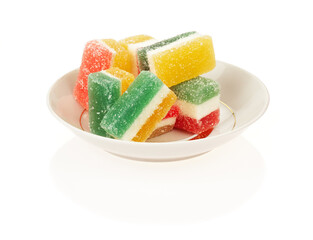 Colorful Sugar Jelly Candy Bowl White Background