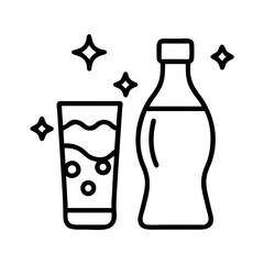 Sparkling water bottle and glass vector icon illustration for beverage and drink related designs and projects