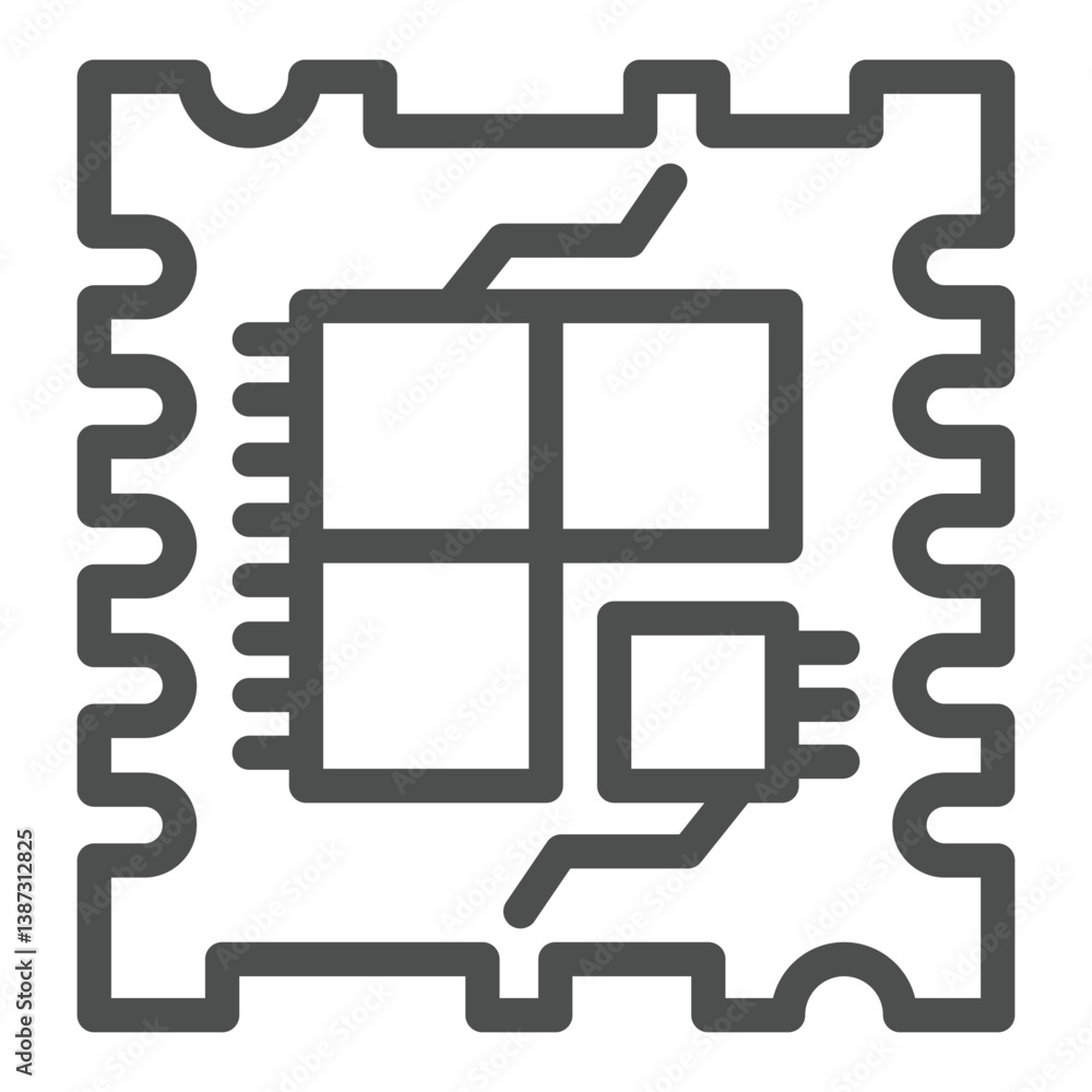 Poster powerful processor with one low energy core line icon, microprocessor concept. vector graphics. ener