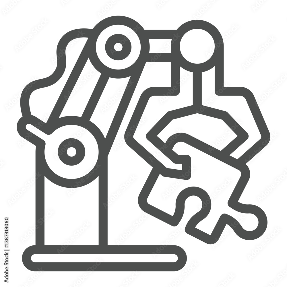 Aufkleber robotic arm with piece of jigsaw puzzle line icon, training concept. vector graphics. training robot