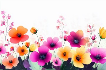 Vibrant floral arrangement in pink, orange, and red perfect for spring designs, Mother's Day celebrations, or cheerful branding with ample copy space.