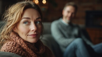 Fototapeta premium A woman staring at a happy couple, feeling isolated and longing for happiness.