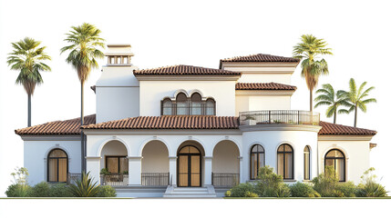 Fototapeta premium Luxurious Mediterranean style villa with arched windows and palm trees