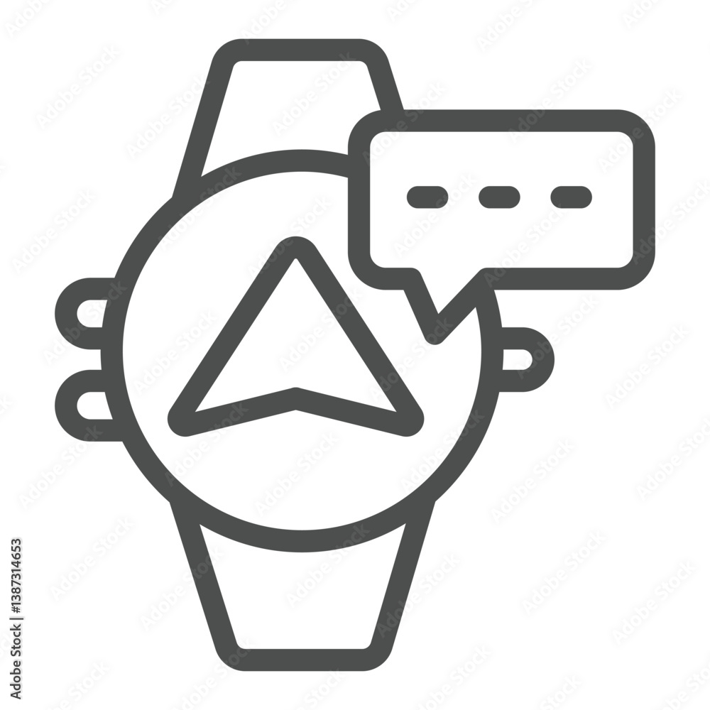 Poster smartwatch with navigation pointer and message line icon, iot electronics concept. vector graphics. 