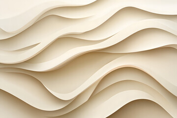 Obraz premium Abstract 3D paper-style wave layers in beige and cream tones, modern flowing background design 
