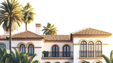 Fototapeta premium Luxurious Mediterranean style villa with palm trees and elegant arches