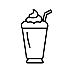 Delicious milkshake with whipped cream and straw vector illustration line art style for cafe menu design