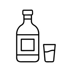 Outline vector of a bottle and glass for alcohol drink illustration and design element, bar and beverage icon
