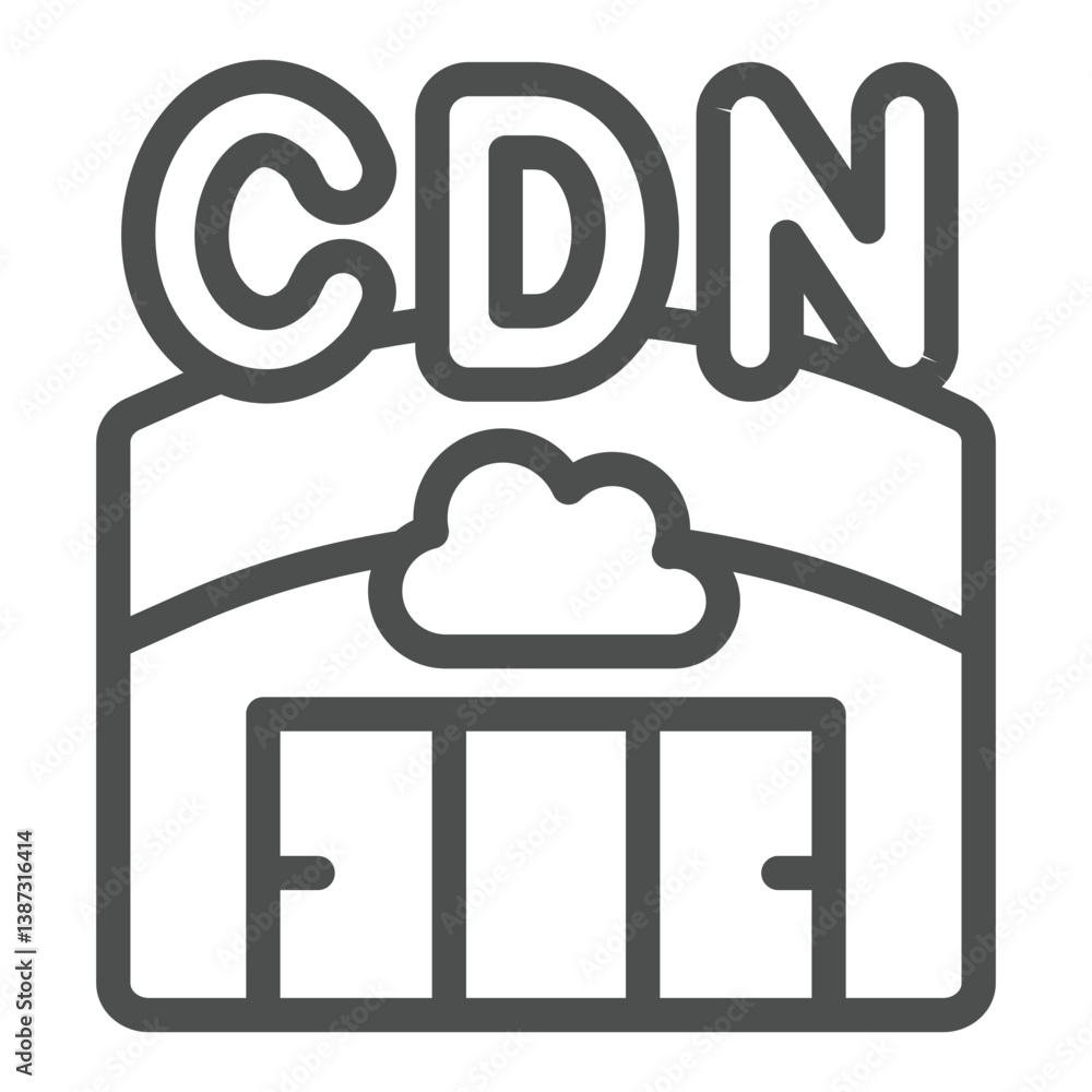 Poster hangar with cloud network line icon, tech center house concept. vector graphics. data delivery serve