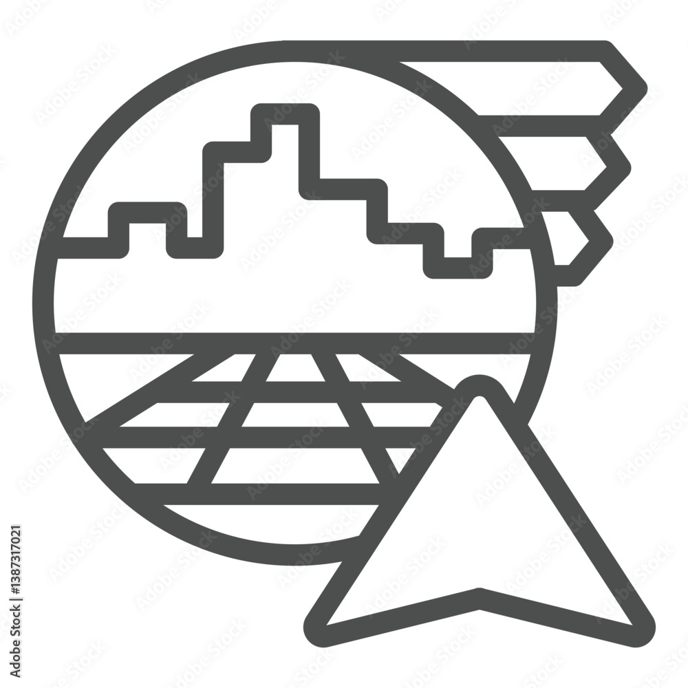 Poster city and bookmarks with navigation cursor line icon, dataset concept. vector graphics. virtual map d
