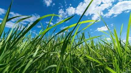 Fototapeta premium Low perspective shot of tall grass swaying in the wind.