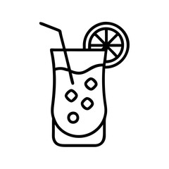 Refreshing summer drink with lemon slice and ice cubes vector illustration line art style isolated design