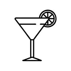 Martini cocktail glass icon vector illustration with lemon slice for bar menu or summer drink design
