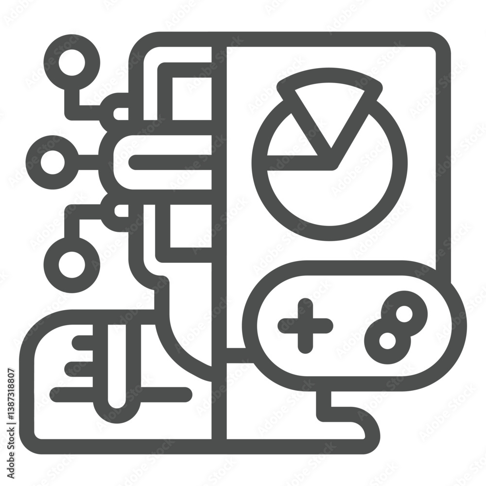 Poster bat player with gamepad line icon, online gaming concept. vector graphics. gamer program data, bot s
