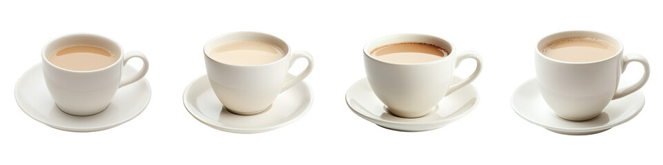 Fototapeta premium Four creamy coffee variations in white cups.