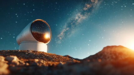 This striking image presents a futuristic telescope set against a starry background, evoking a sense of wonder about the universe and our quest for knowledge and discovery.