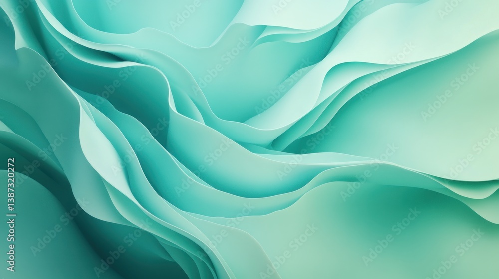 Aufkleber flowing abstract waves in soft turquoise gradient creating tranquil and dreamy atmosphere. modern ar