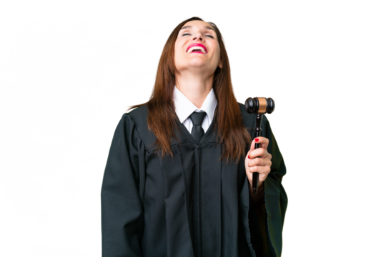 Judge caucasian woman  over isolated background laughing