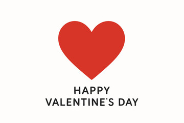 Elegant Minimalist Valentine's Day Greeting Card Vector: Red Heart on White Background with Simple Typography for Romantic Holiday Design, Love Messages, and Seasonal Promotions