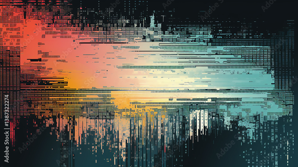 Poster abstract matrix glitch effect technology digital paint abstract pixel art background