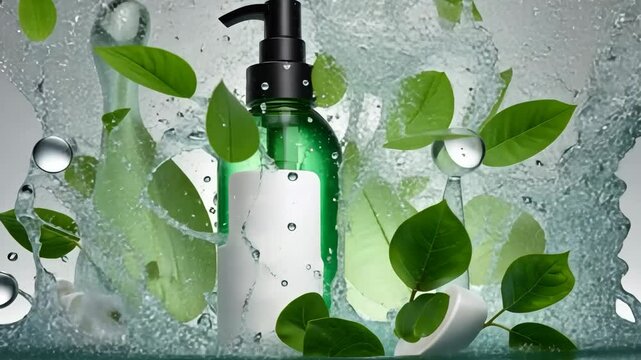 Hydrating Botanical Elixir: Invigorating Product Showcase with Natural Ingredients and Fresh Water