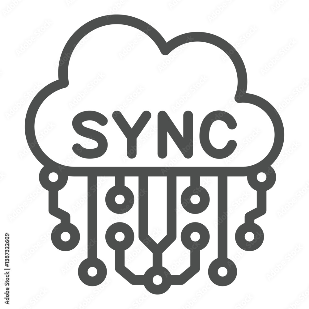 Poster cloud sync service and connections line icon, cloud network concept. vector graphics. synchronizatio